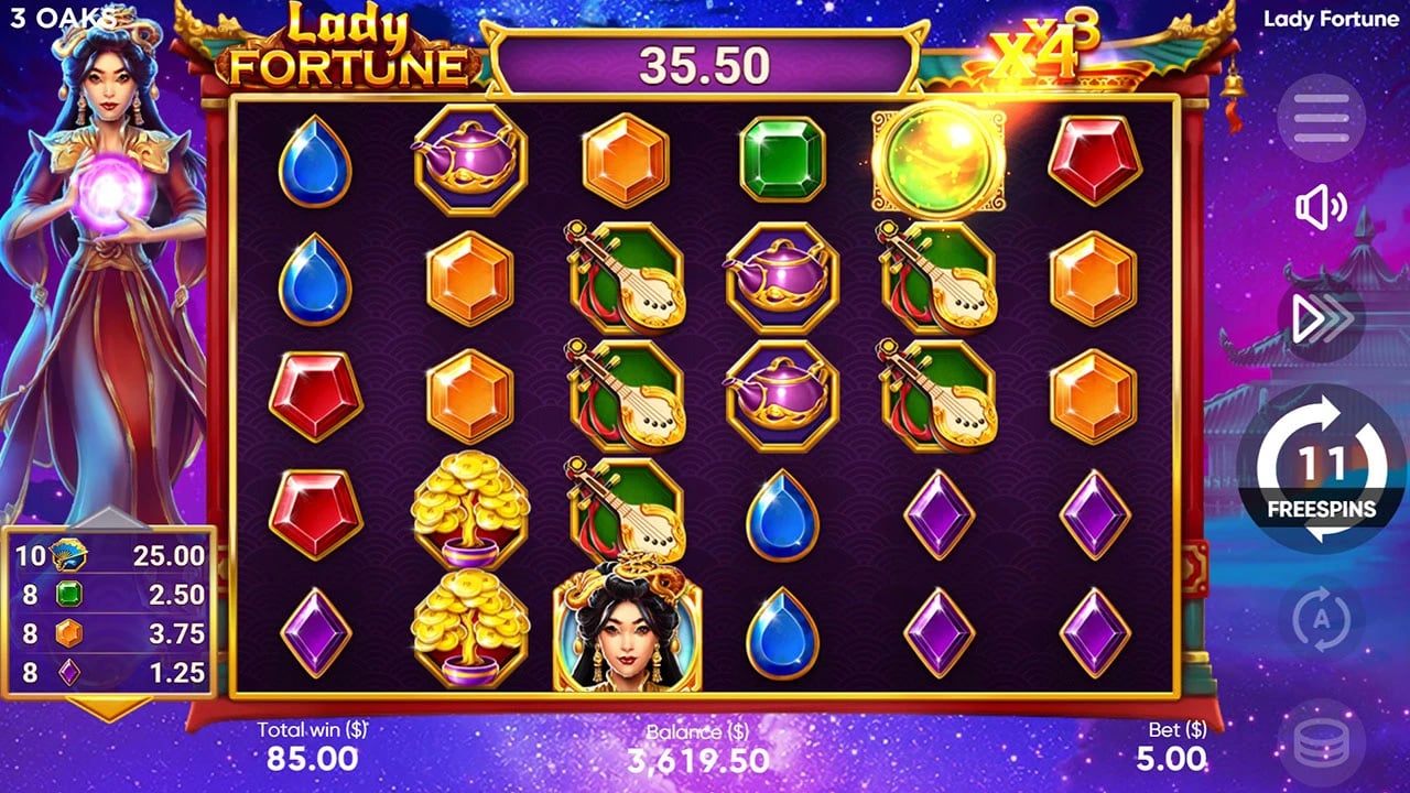 Lady Fortune: Multiplier event during the free-spin round