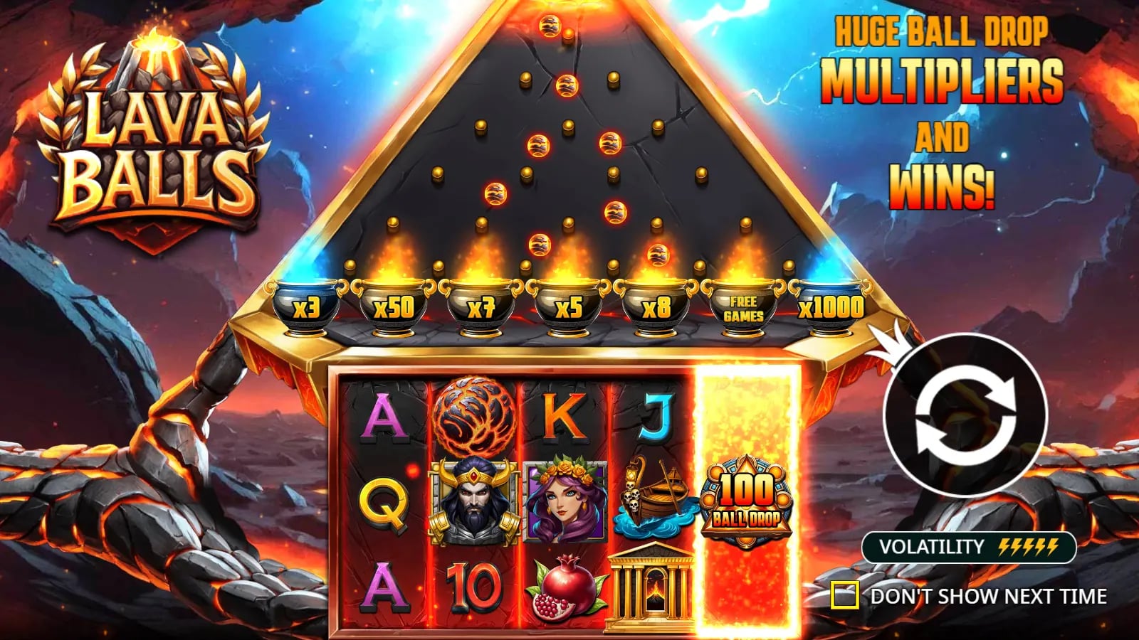 Lava Balls illustrated introduction with a triangular ball-drop board and seven pots