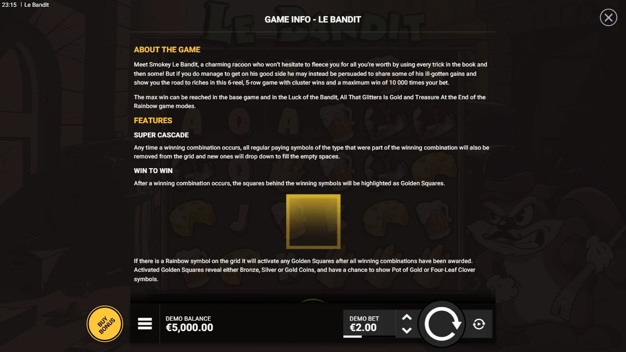 Le Bandit rules showing clusters and the beginning of Golden Squares