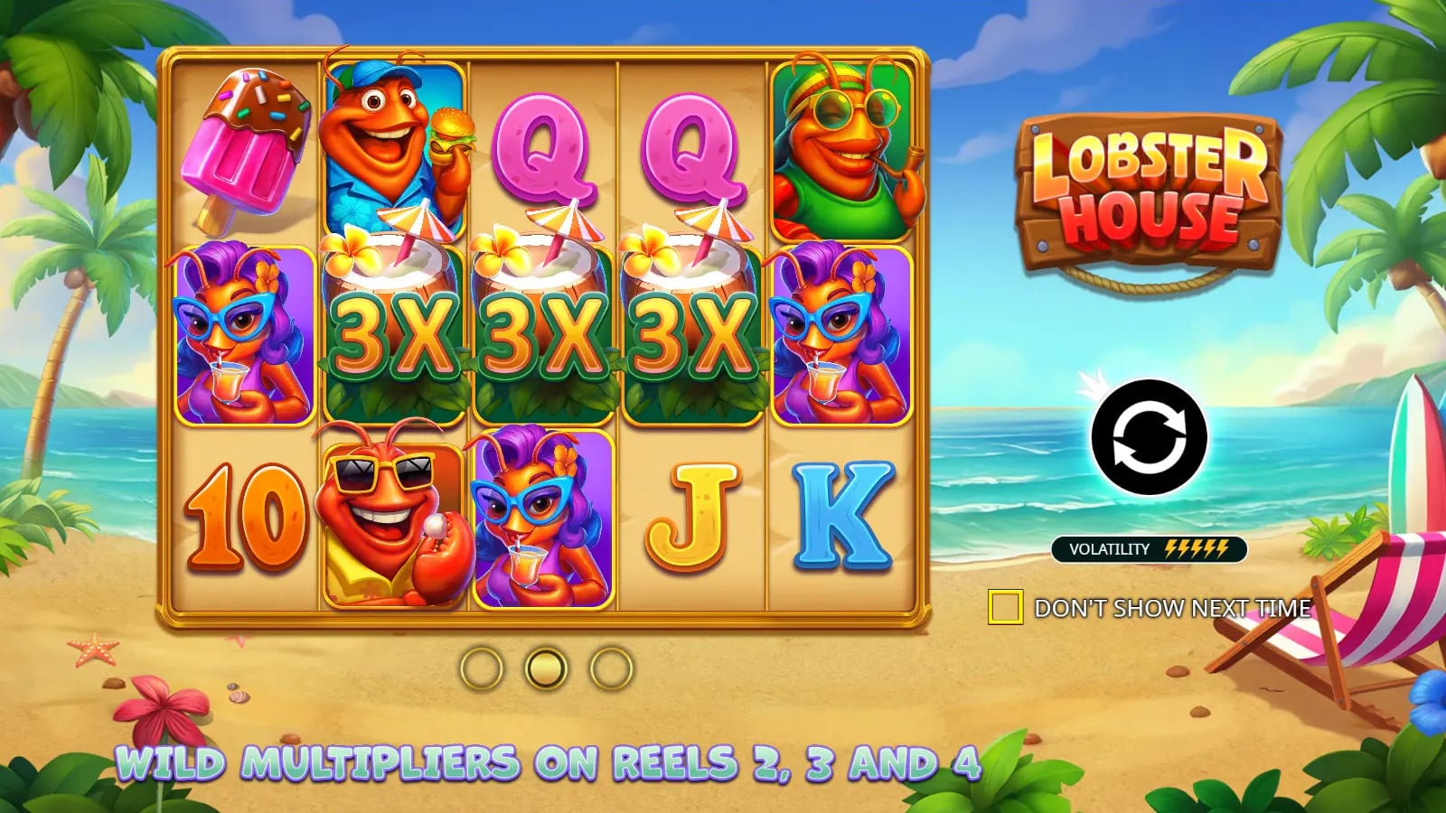 Lobster House opening frame with three 3x Wilds on the middle reels