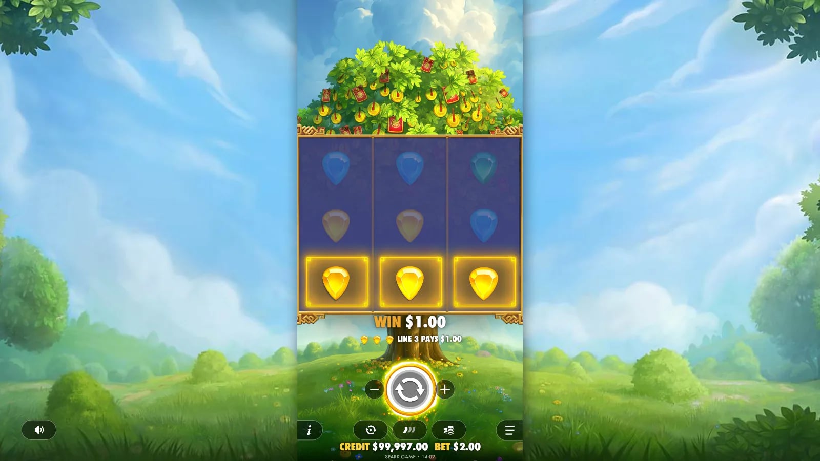 Lucky Fortune Tree base-line win on the three-by-three vertical grid