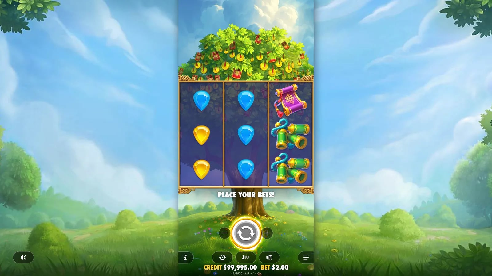 Lucky Fortune Tree later base spin with ordinary symbols on the vertical reels