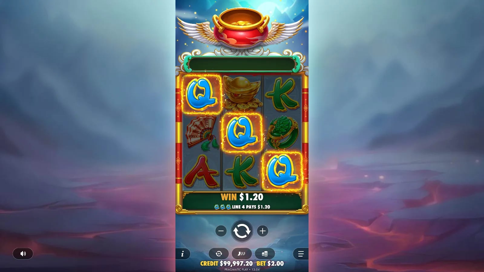 Lucky Phoenix ordinary line win with three highlighted Q symbols