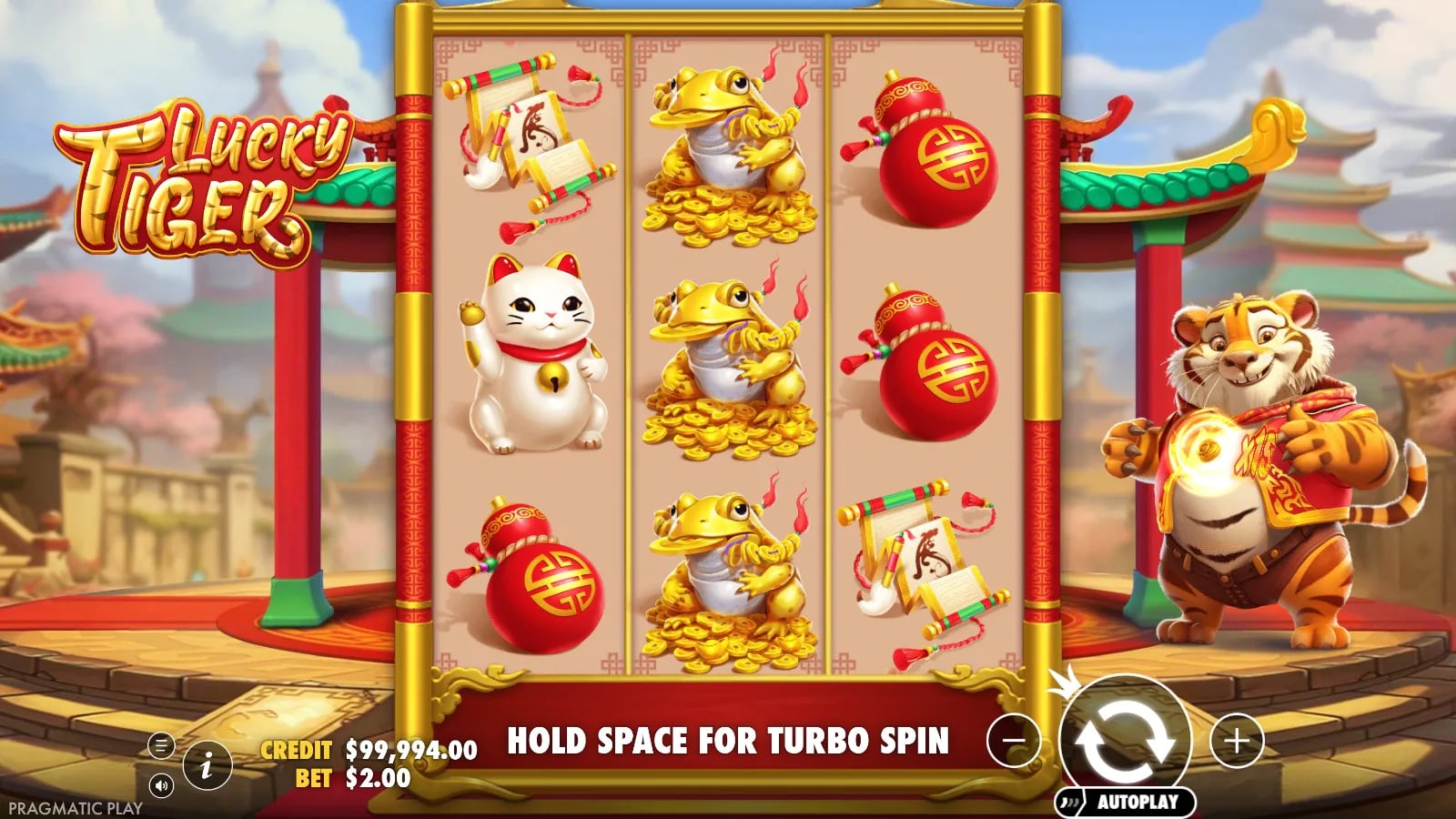 Lucky Tiger later official demo spin with the complete nine-cell layout
