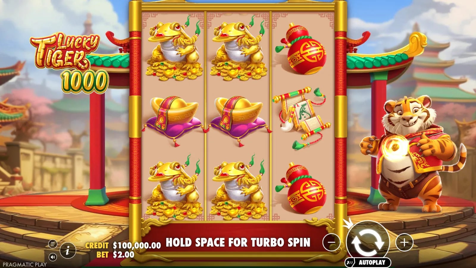 Lucky Tiger 1000 ordinary 3×3 board with golden frogs, ingots and red ornaments.