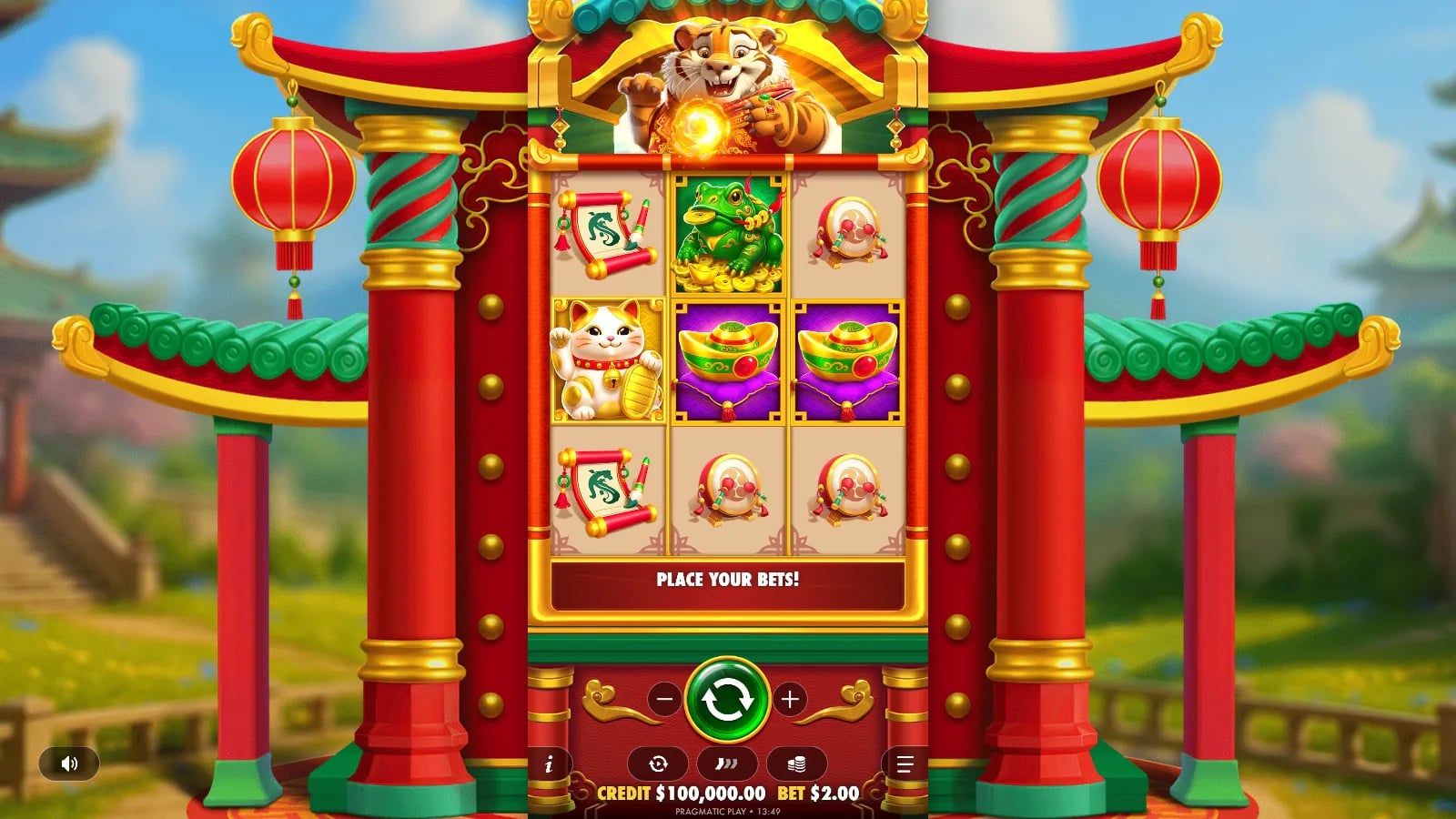 Lucky Tiger Gold ordinary three-by-three reels with nine mixed symbols