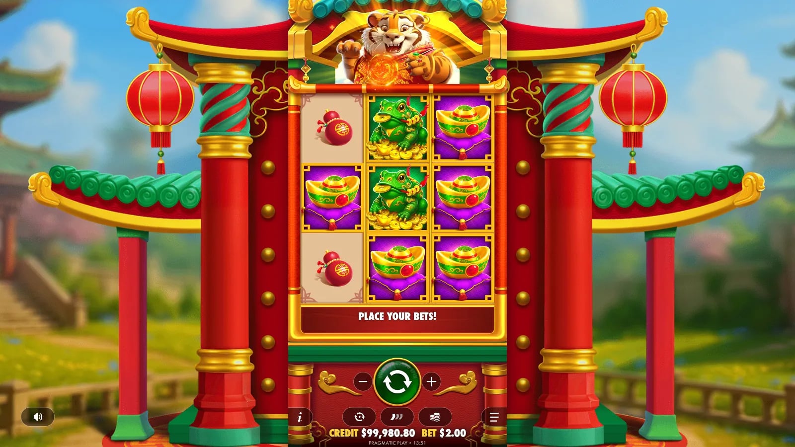 Lucky Tiger Gold ordinary reels with two frog symbols and five gold ingots