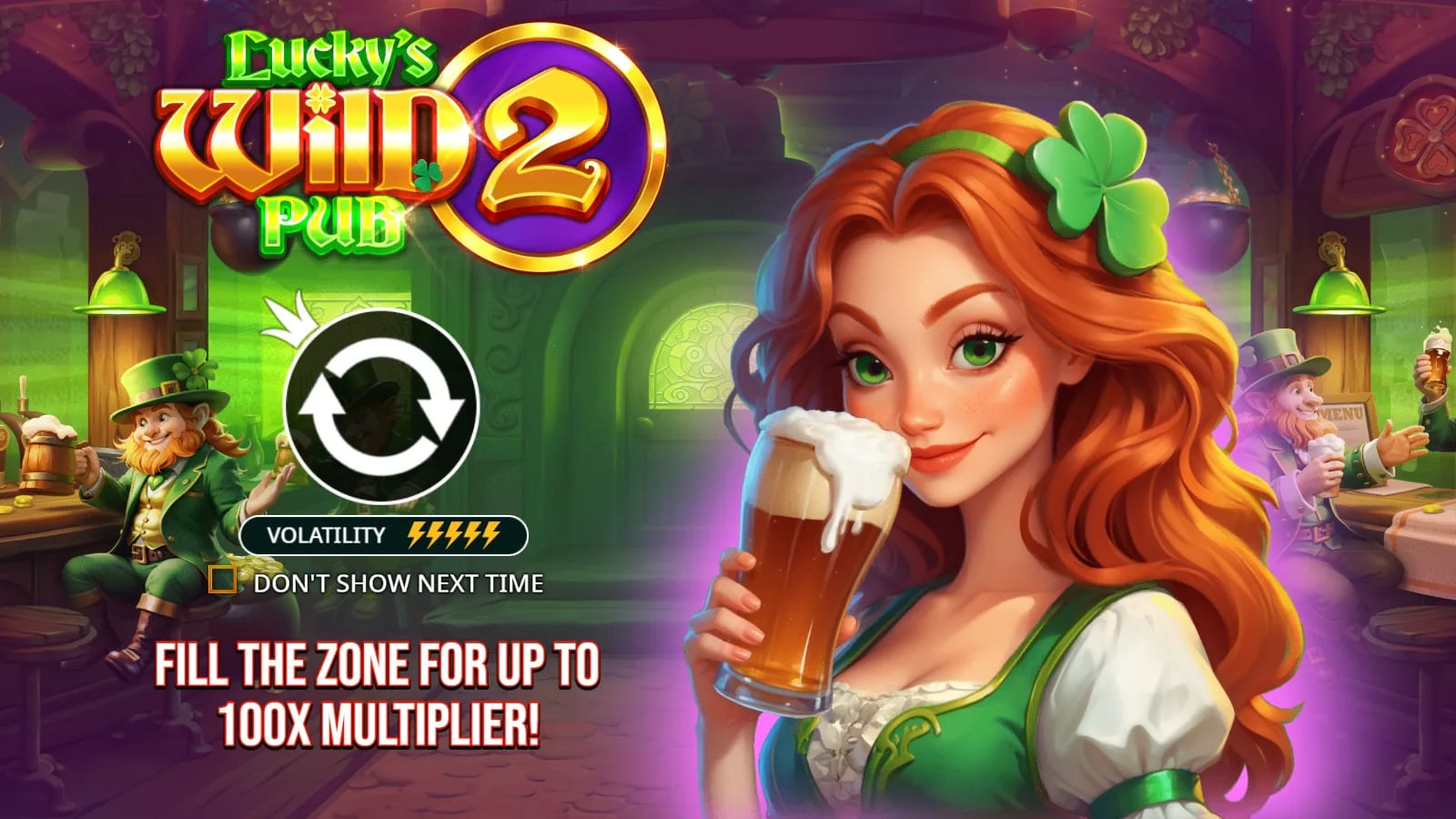 Lucky's Wild Pub 2 official demo opening screen introducing multiplier zones
