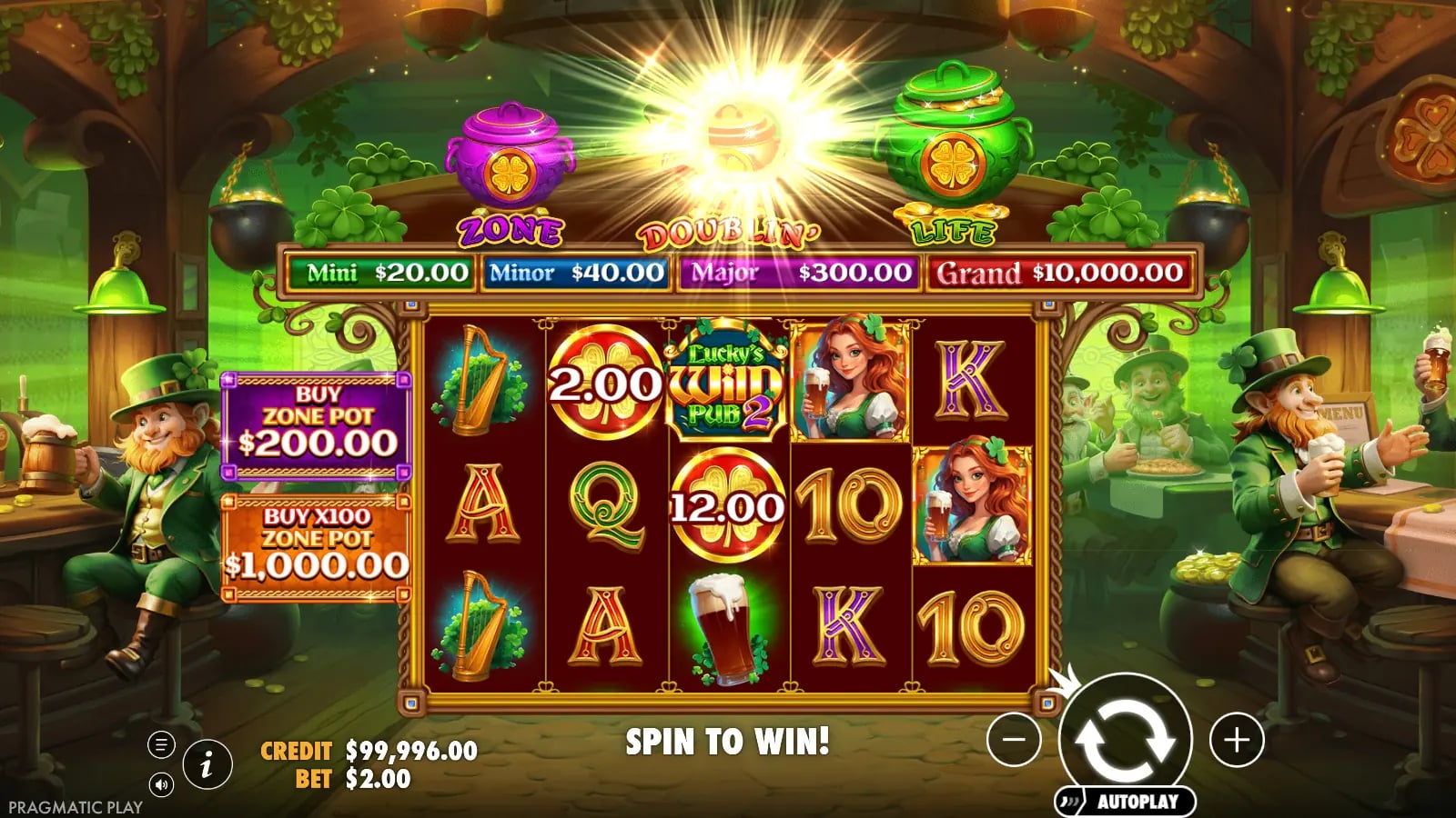 Lucky's Wild Pub 2 later base spin with cash-value symbols