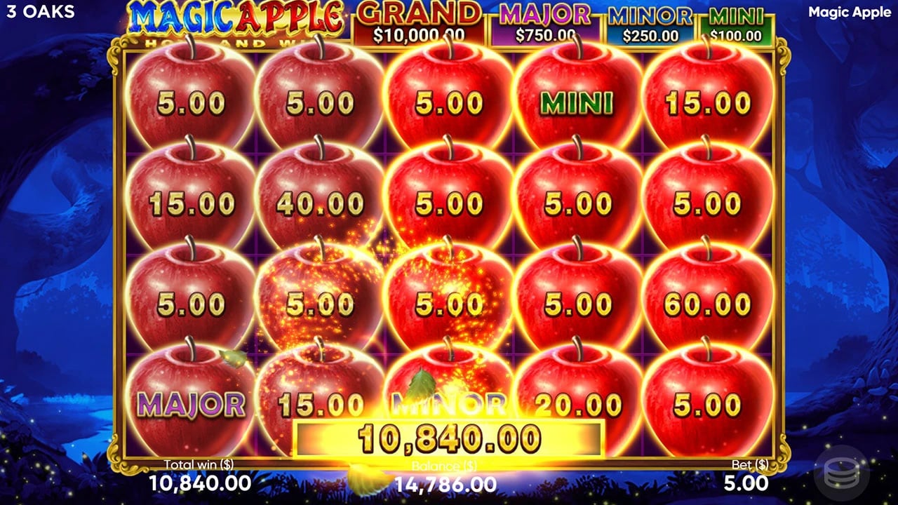Magic Apple: Filled Apple board and jackpot labels