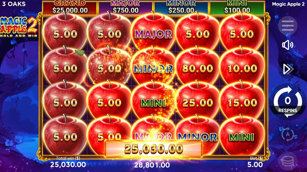 Magic Apple 2: Jackpot reveals on the completed board