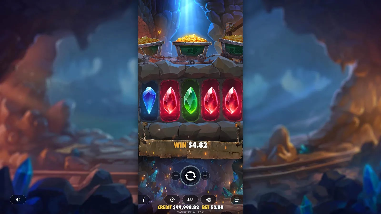 Master Gems ordinary $4.82 win on the five-reel demo board without a visible Dynamite Wild.