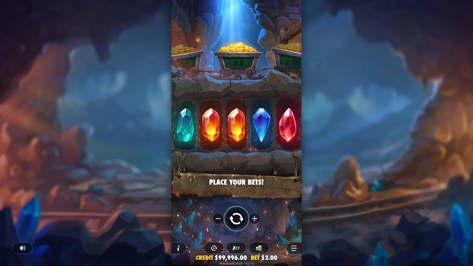 Master Gems ordinary five-reel, one-row demo board at a $2 virtual bet before a visible win.