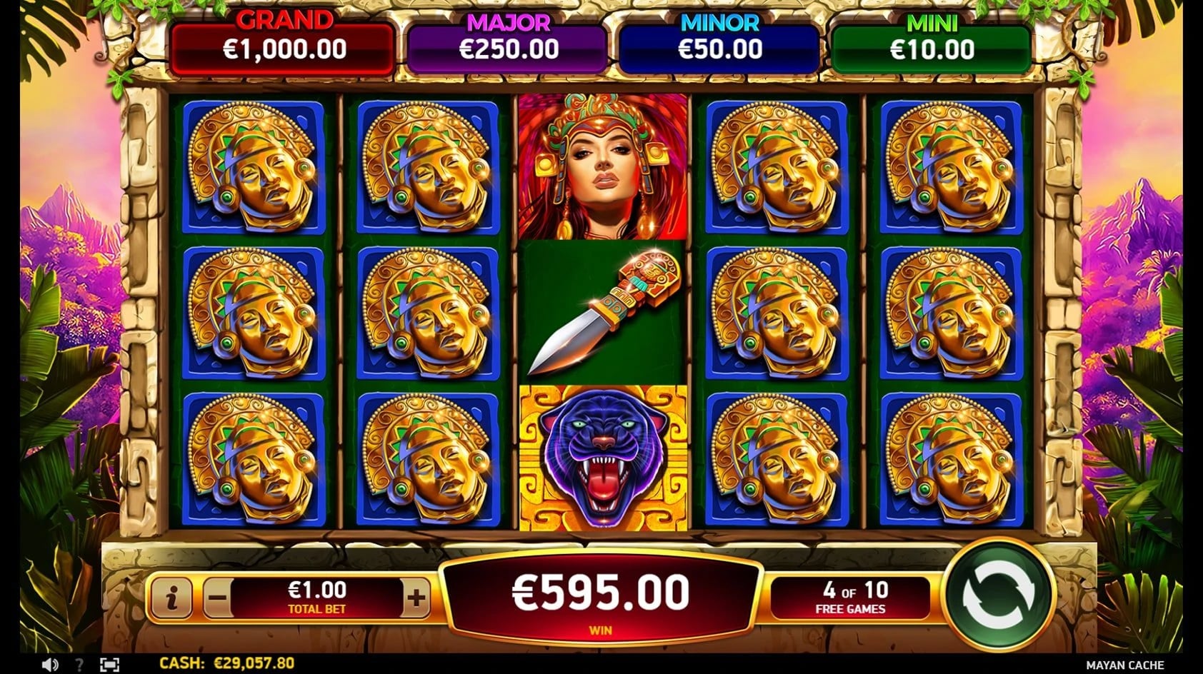 Mayan Cache: Free Games field with its current spin counter