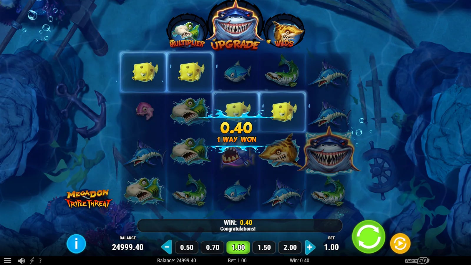 Megadon Triple Threat base game showing a 0.40 yellow-fish way