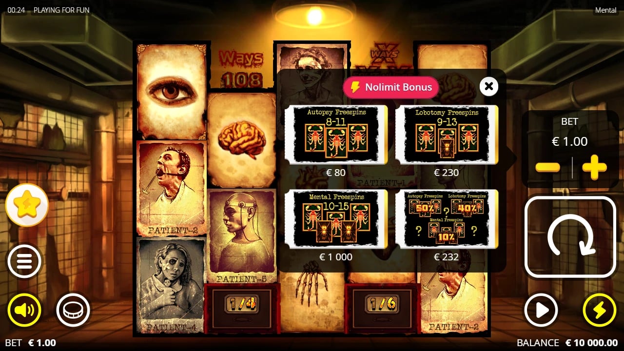 Mental Nolimit Bonus menu at a one-euro base bet
