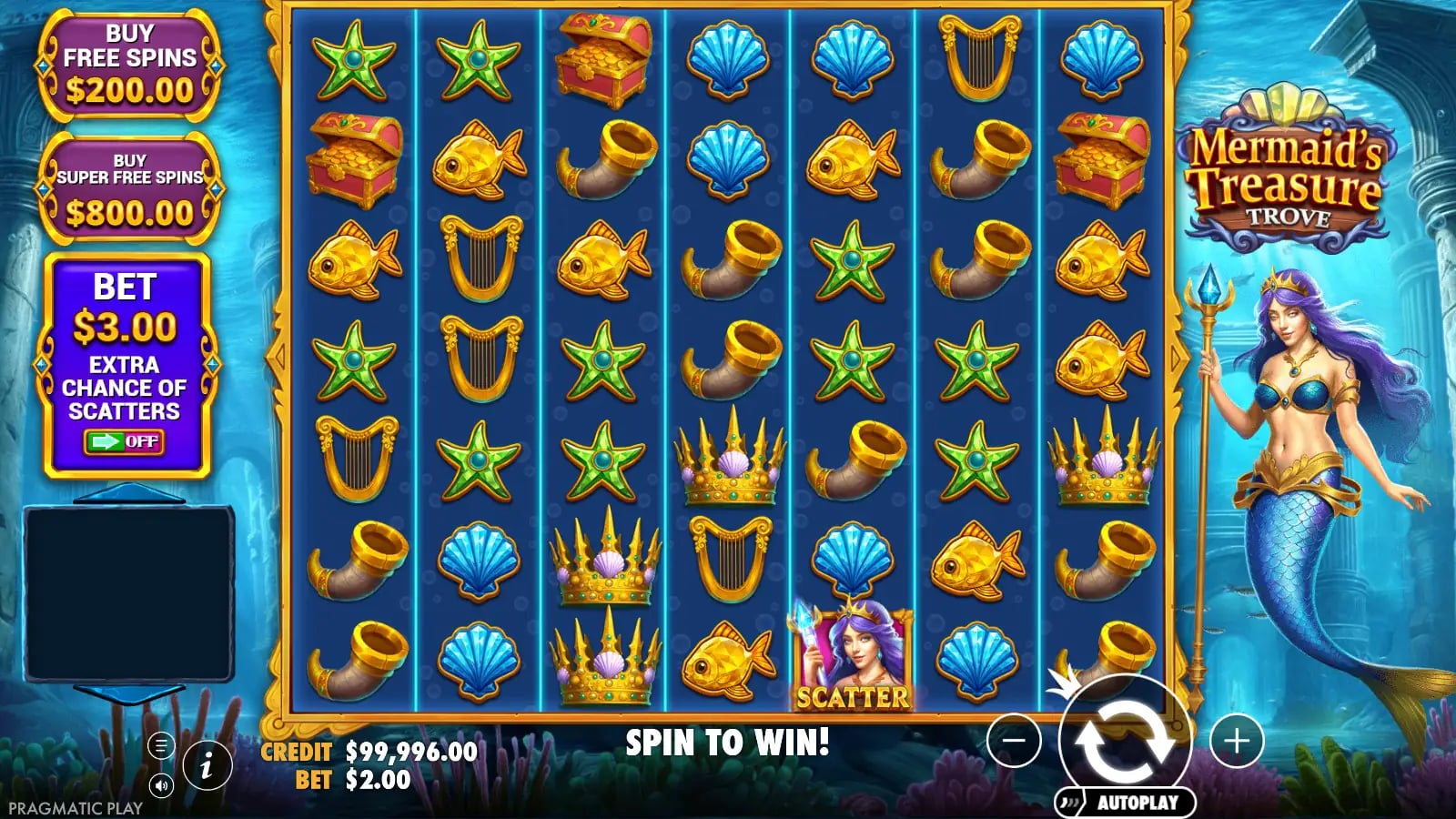 Mermaid's Treasure Trove ordinary seven-by-seven grid with one Scatter
