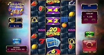 Million 777 Bells: Frenzy award reel with spin and multiplier outcomes