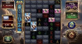 Million Zeus 2: Main field with paying symbols and the side progression display