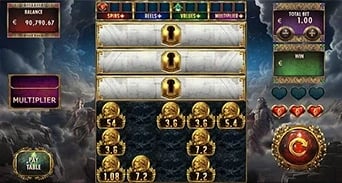 Million Zeus 2: Zeus prize board with fixed values and locked upper rows