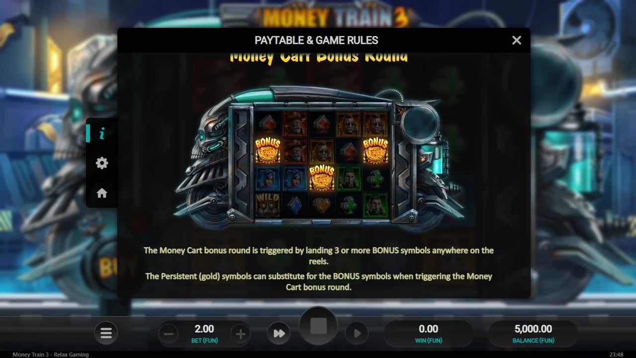 Money Train 3 official rules showing the Money Cart trigger