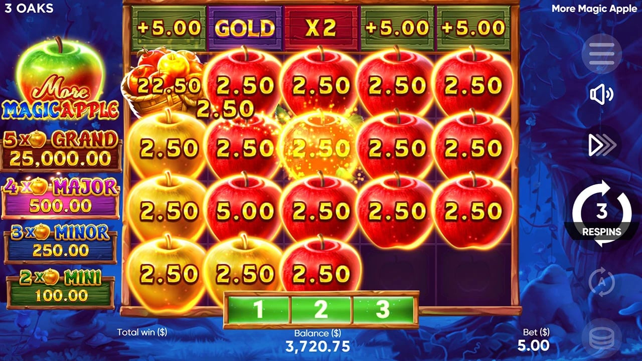 More Magic Apple: Plus, Gold and multiplier labels above Apples