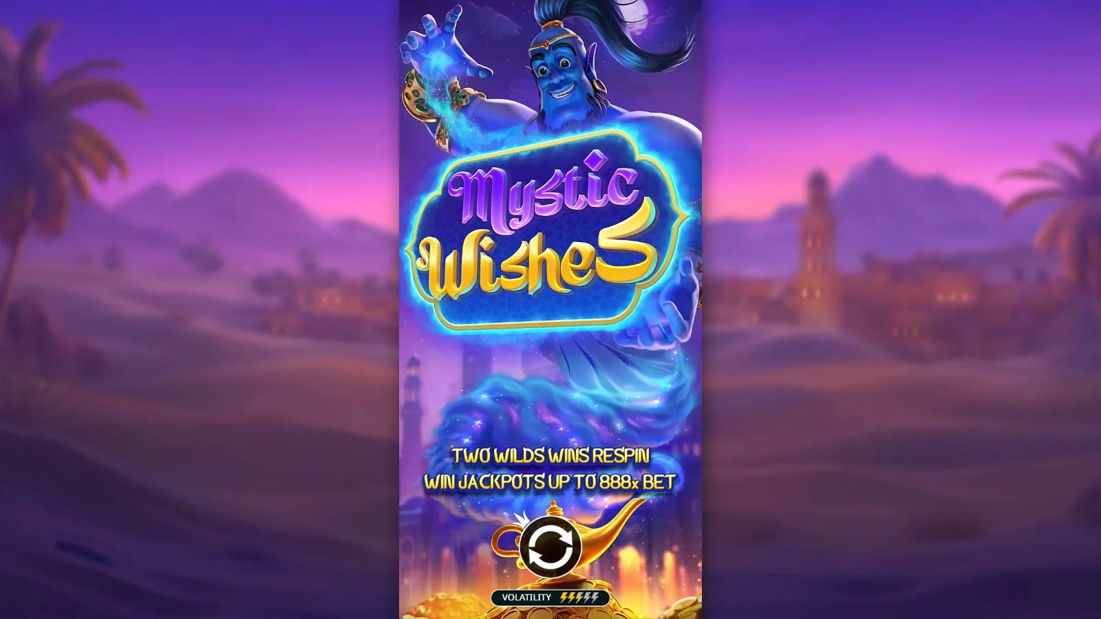 Mystic Wishes official demo opening scene with the genie, lamp and complete game artwork