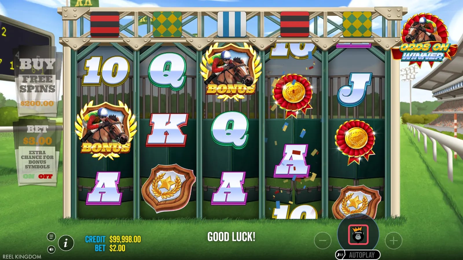 Odds On Winner base reels with horse-head Bonus symbols