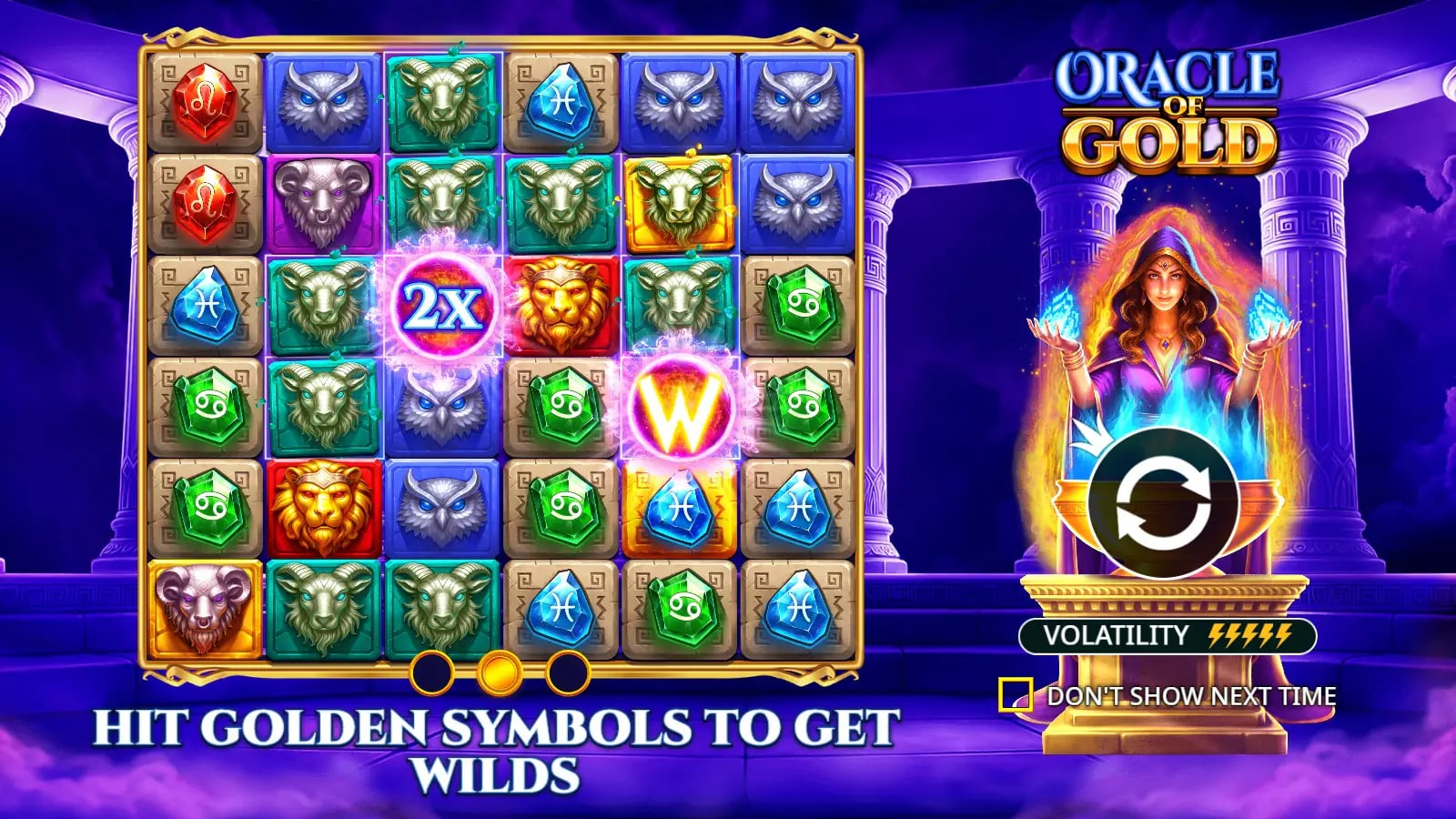 Oracle of Gold official demo opening view with the mystic and golden cluster grid