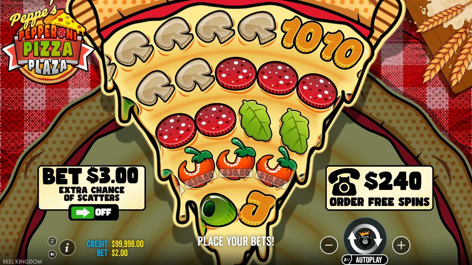 Peppe's Pepperoni Pizza Plaza base grid with pepperoni and mushroom symbols