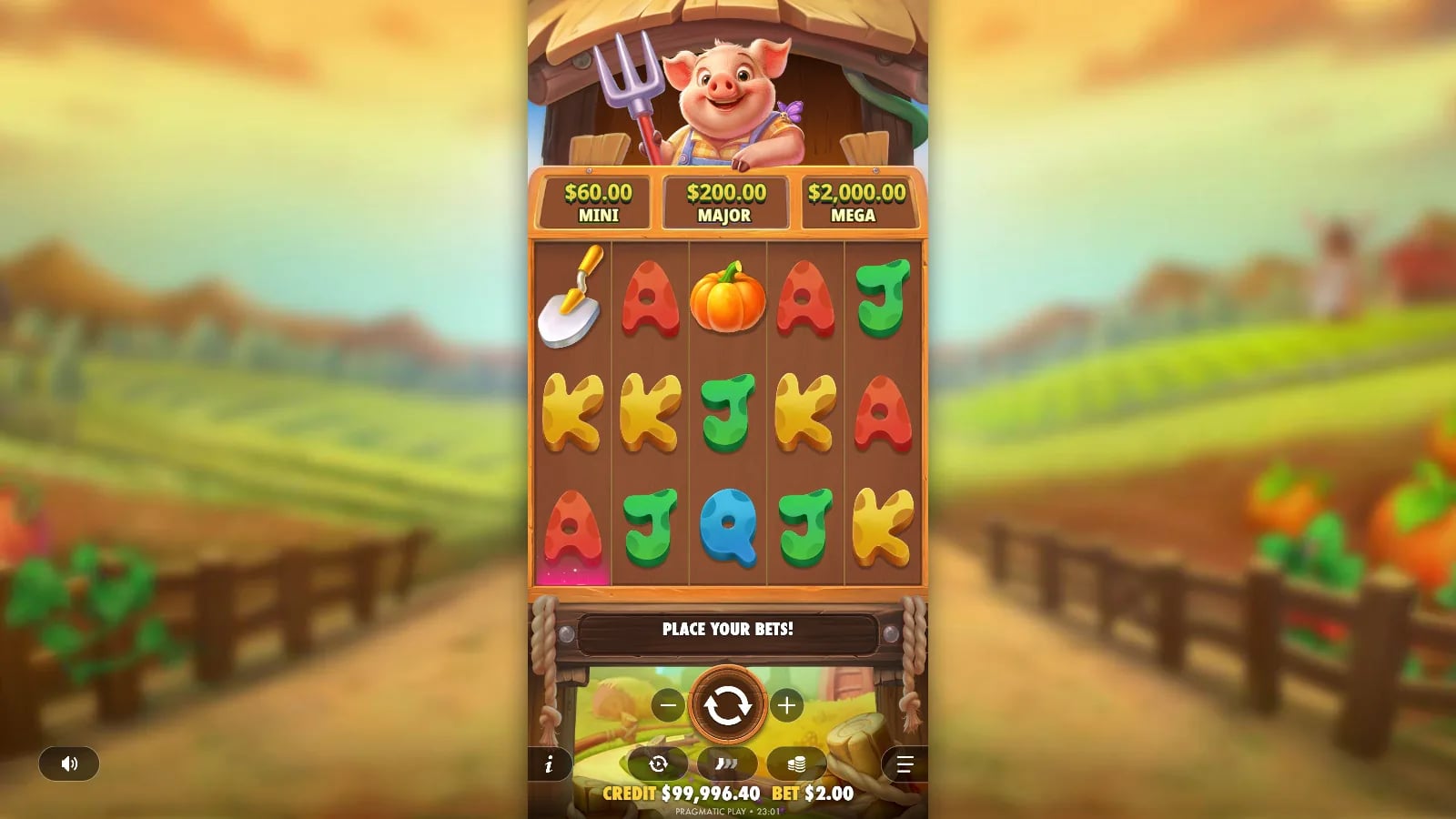 Pig Farm later official demo state showing a distinct uncropped reel result
