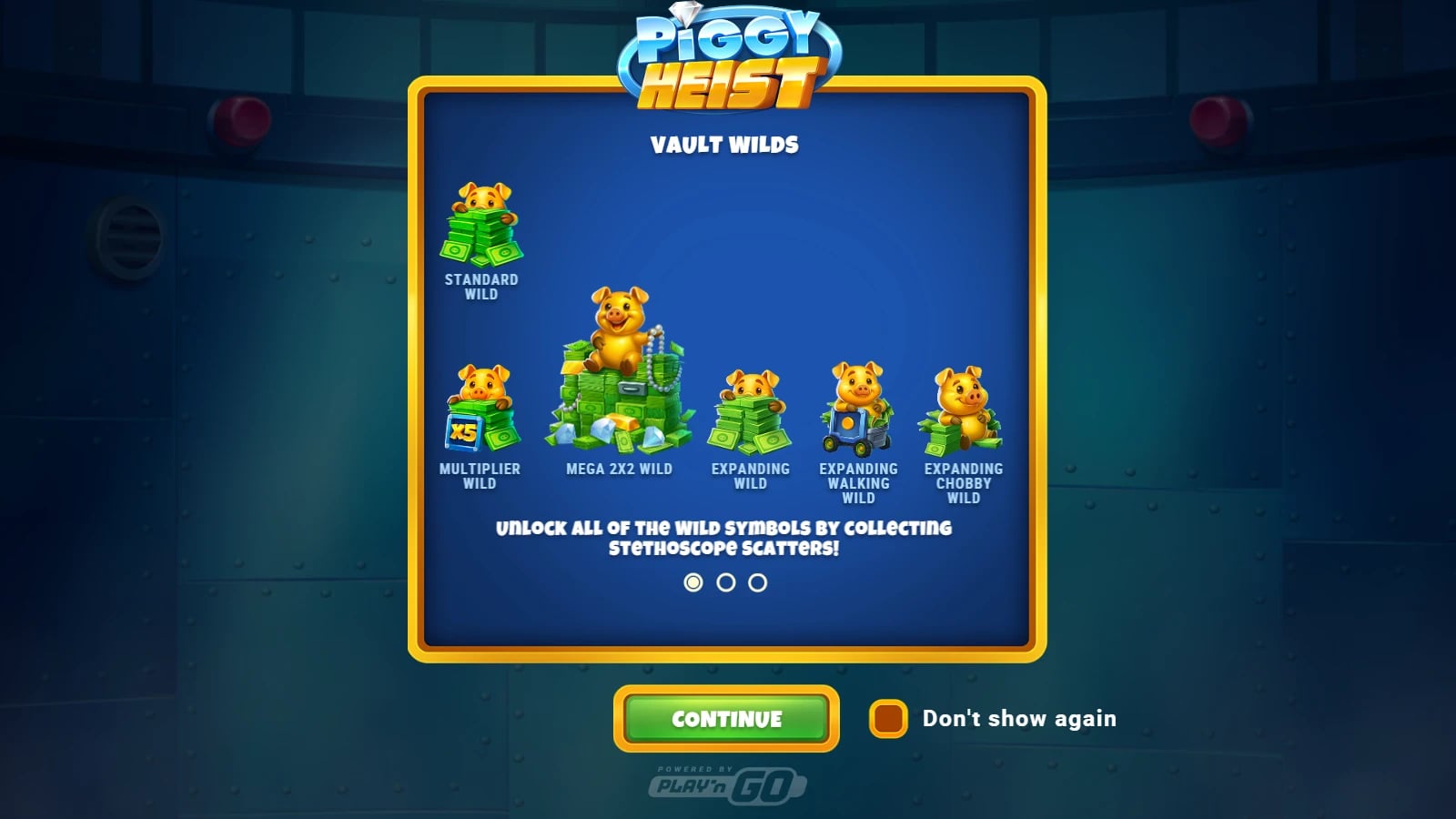 Piggy Heist tutorial showing Standard, Multiplier, Mega 2×2, Expanding, Walking and Chobby Wilds