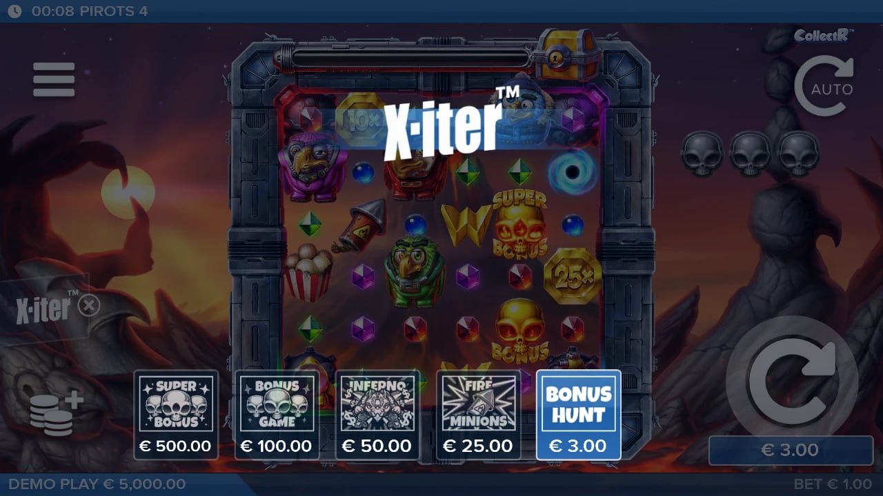 Pirots 4 Inferno X-iter menu