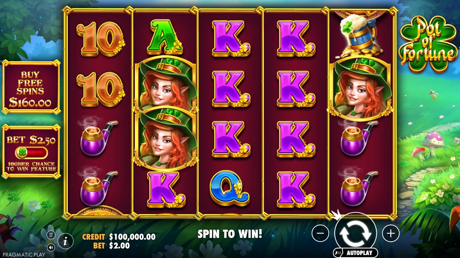 Pot of Fortune ordinary board with two leprechaun portraits and several K symbols.