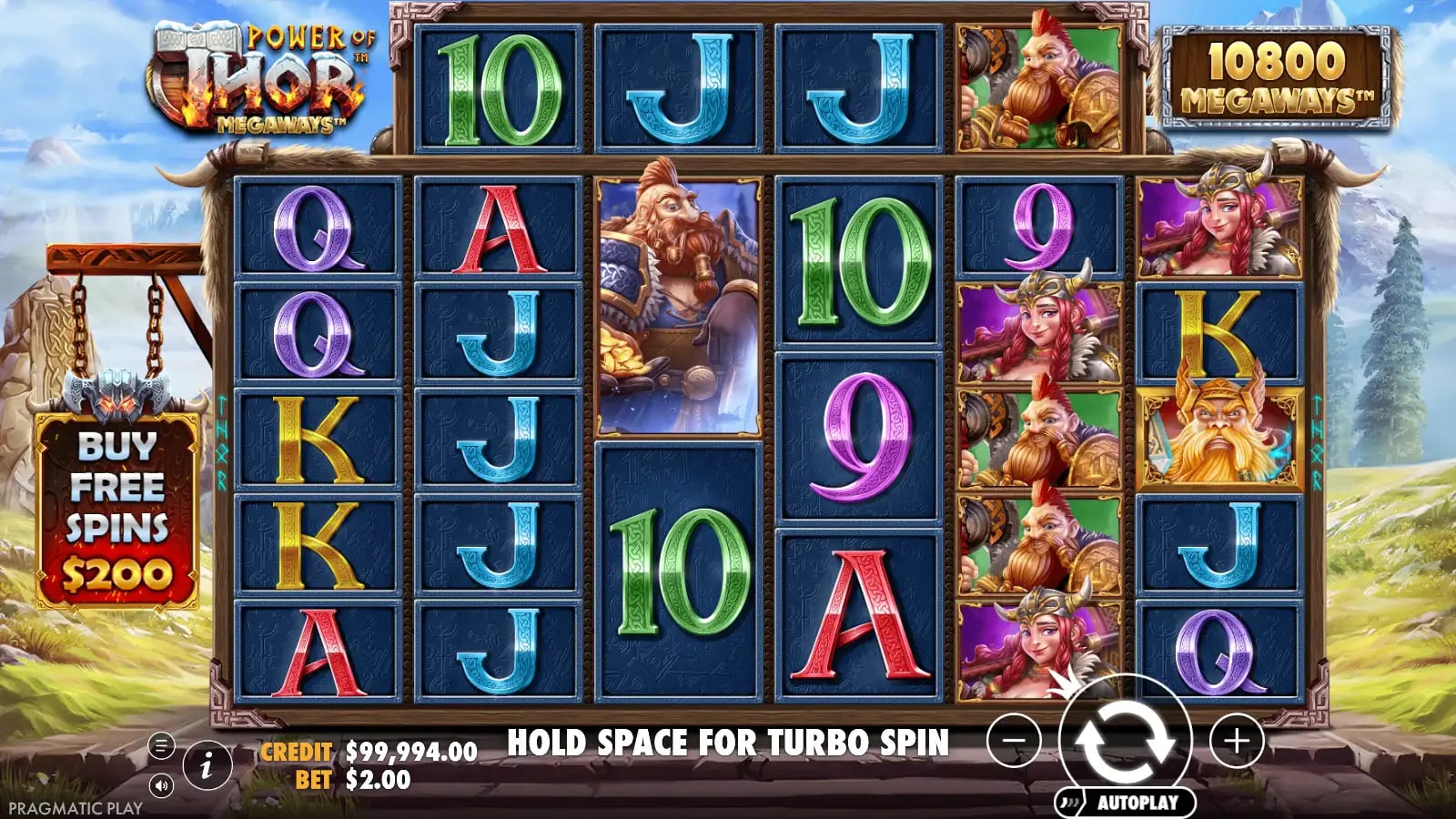 Power of Thor Megaways later base board showing 10,800 ways