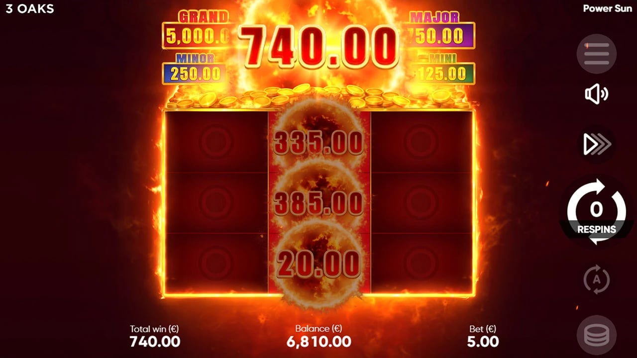 Power Sun: ending board with three central collector totals