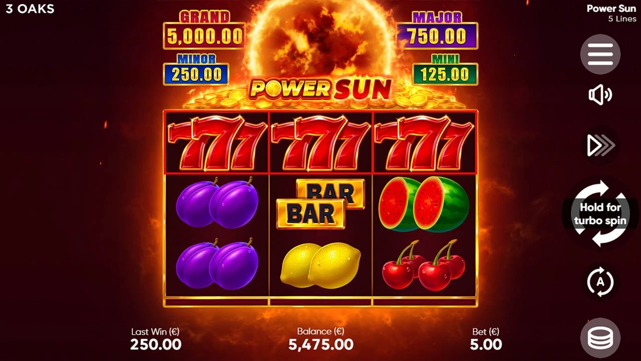 Power Sun: three-reel five-line base field