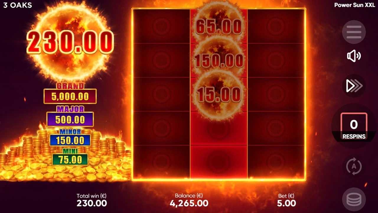 Power Sun XXL: Collector totals when the respin counter reaches zero