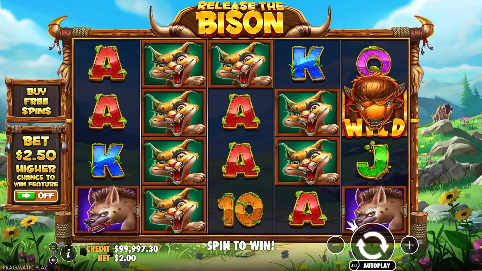 Release the Bison settled base board with one Bison WILD on the fifth reel.