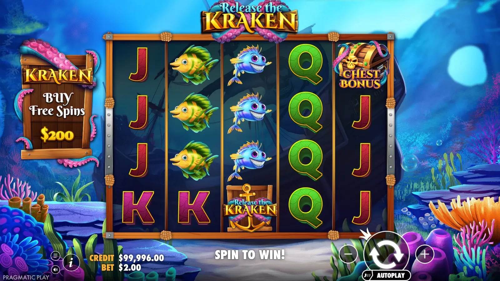 Release the Kraken ordinary reel board showing separate Anchor Scatter and Chest Bonus symbols