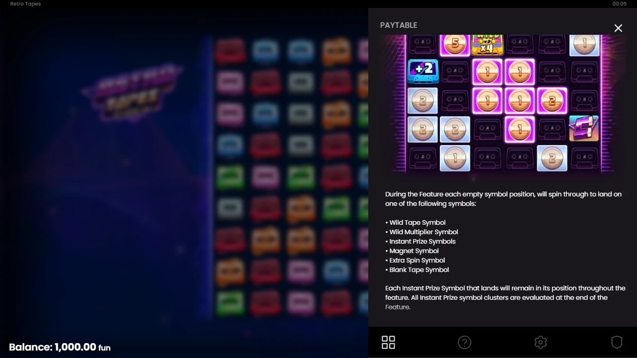 Retro Tapes Top Charts example board and end-of-feature prize rules