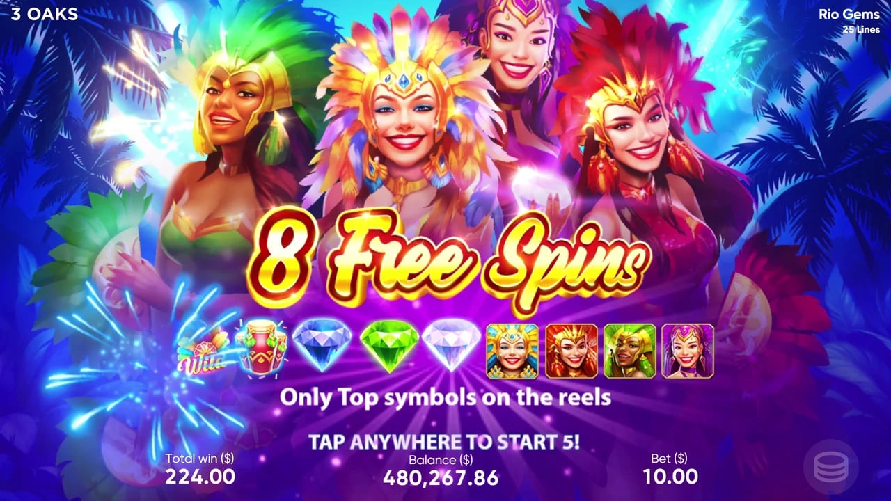 Rio Gems: Top-symbol free-spin introduction