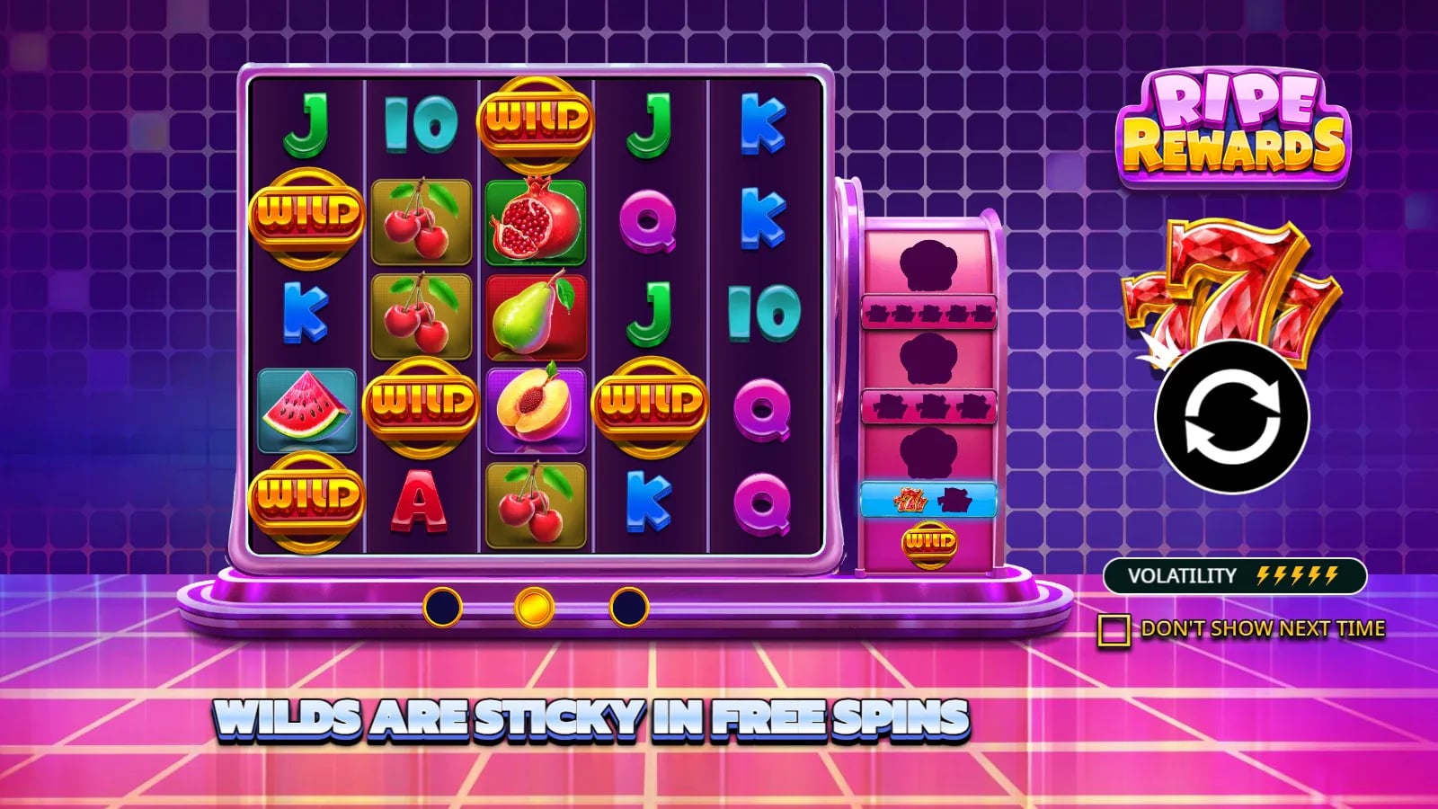 Ripe Rewards illustrated pre-play grid with Wilds and fruit symbols