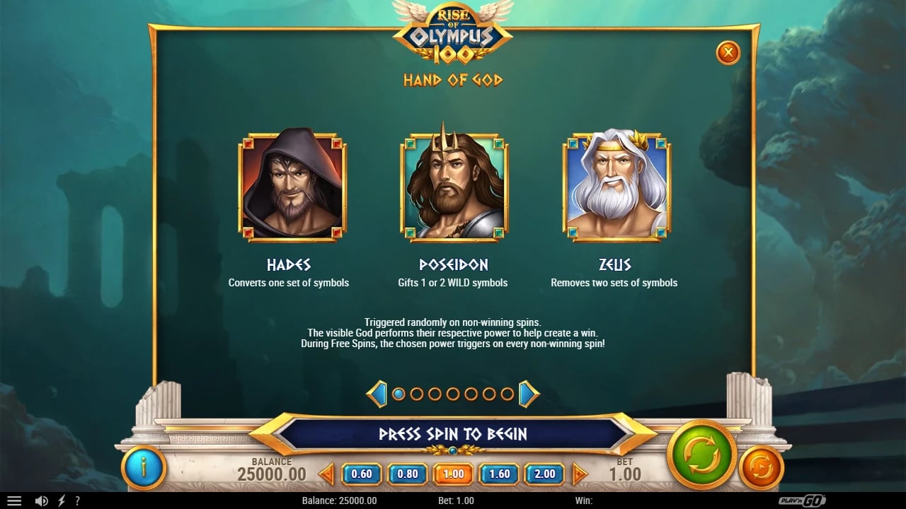 Rise of Olympus 100 illustrated Hand of God panel with Hades, Poseidon and Zeus