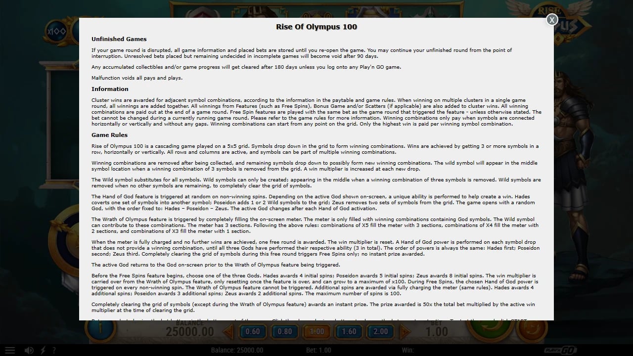 Rise of Olympus 100 official help with cascade and Wrath rules