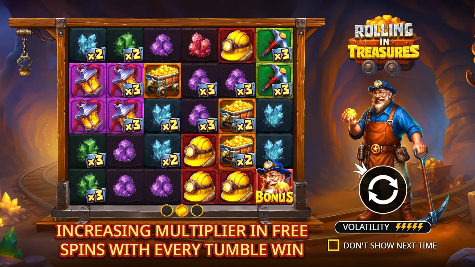 Rolling in Treasures opening preview of the mining grid