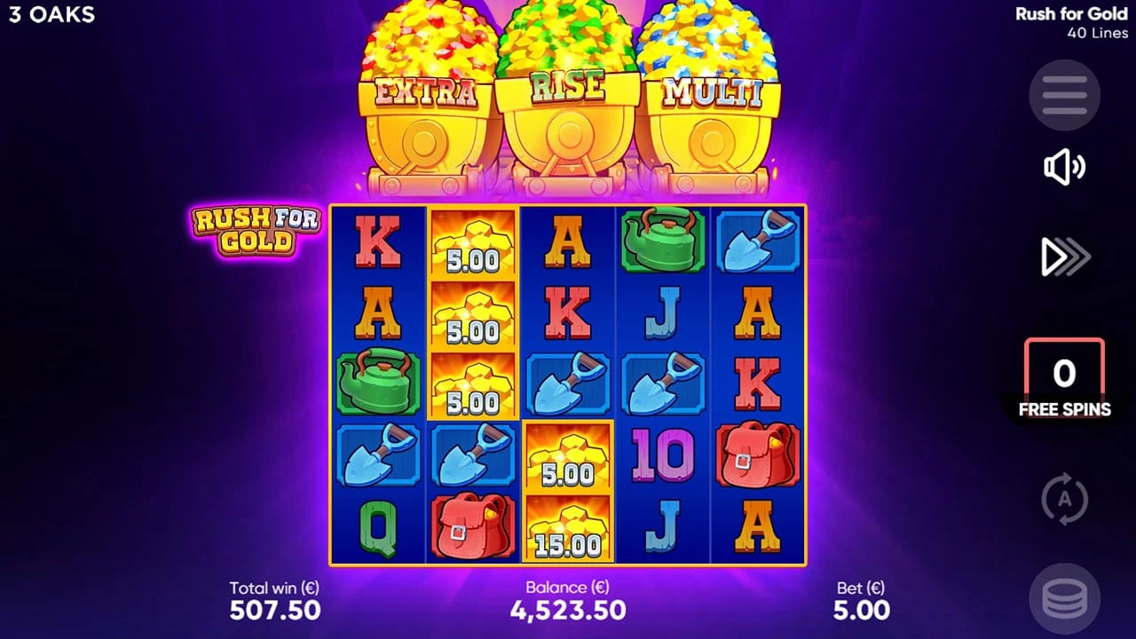 Rush for Gold: Expanded five-by-five field at the end of Free Spins