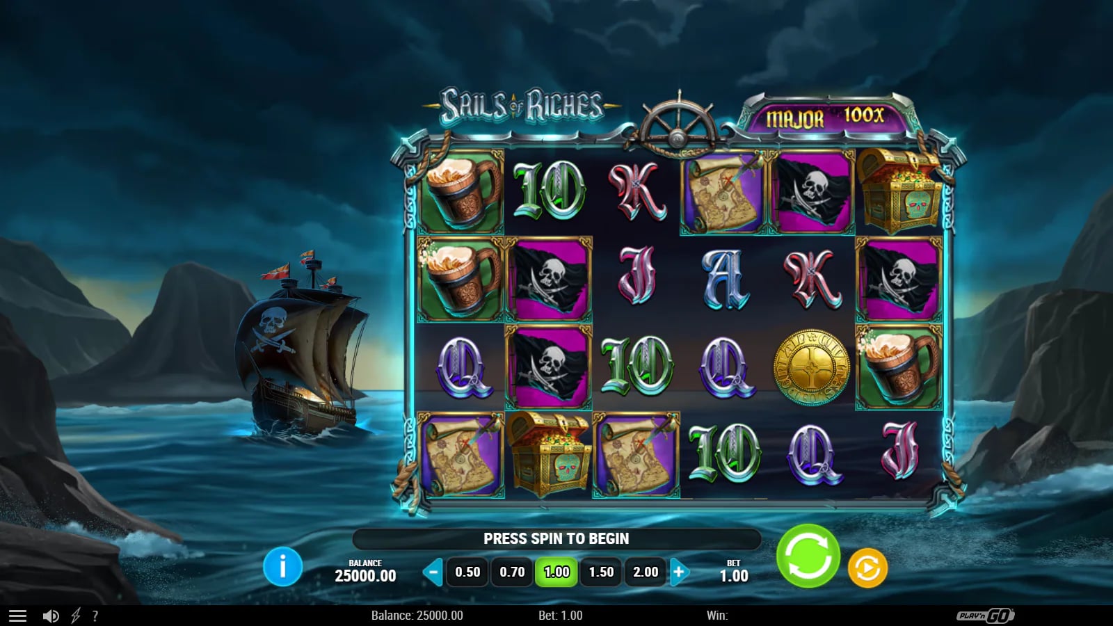 Sails of Riches opening pirate demo board with MAJOR 100× display