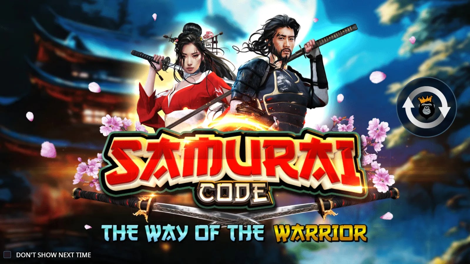 Samurai Code opening card with two warriors and the game logo