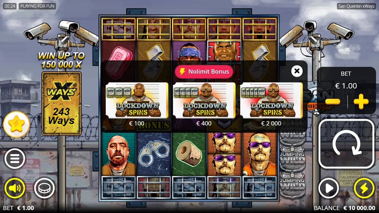 San Quentin menu with three Lockdown purchase cards